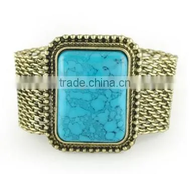 Retro Style Big Turquoise Gold Bangle Yiwu Wide Turquoise Cuff Bangle for Rock Jewelry photo-2