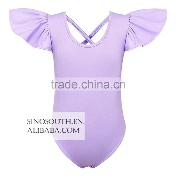 Girls' Dance Gymnastic Leotards Solid Color Ruffle Kids Flutter Sleeve Leotard photo-3