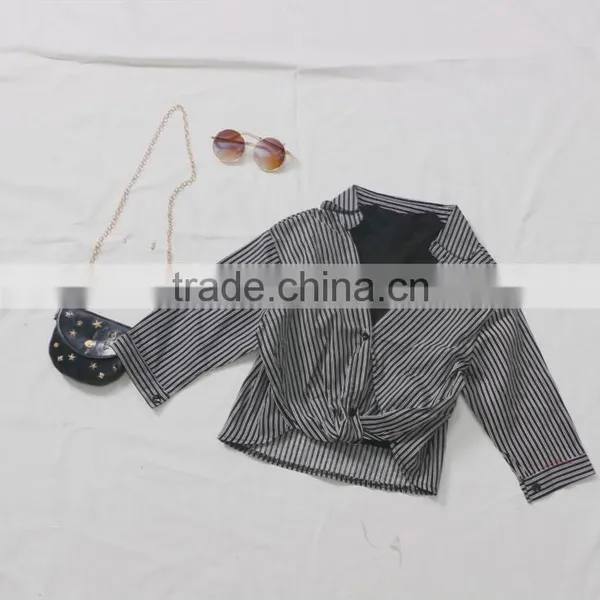 2-7 Years Wholesale 2017 New Girls Striped Bow Shirt Autumn Off Shoulder Fashion Girls Blouses (pick Size Color) photo-3