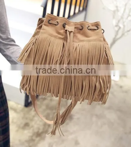 Small Bucket Women Tote Bag 2016 High Quality Tassels Genuine Leather Bag Women Messenger Bags Famous photo-6