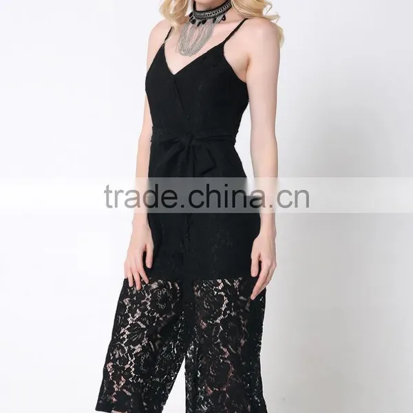 M783 D.Y Fashion 2016 Women Gallus Lace V-neck Bowknot Jumpsuit Pants photo-4