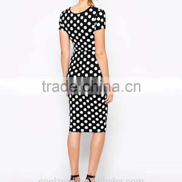 2016 Latest Body Conscious Polka Dot Maternity Dress With Cross Front photo-3