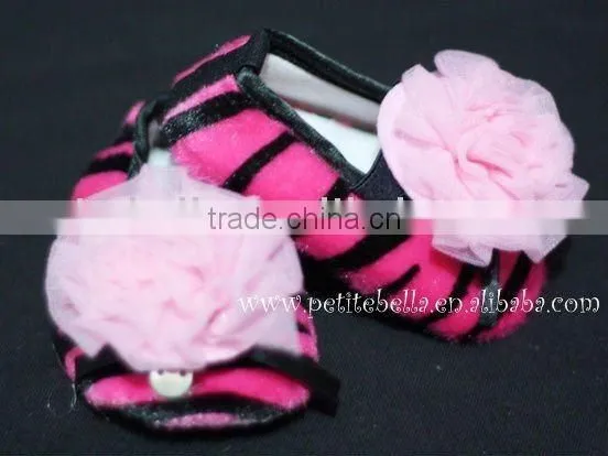 Hot Pink Zebra Shoes With Light Pink Rosettes Pettishoes Crib Shoes MAS23