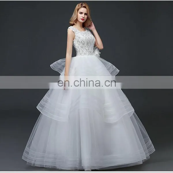 HS1601 Vintage Lace Applique Elegant White Ruched Tulle Wedding Dress 2017 photo-5