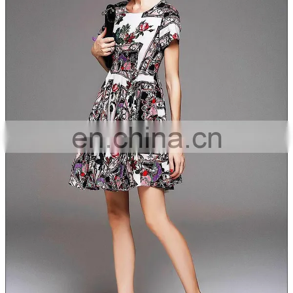 High Quality Short Sleeve Rayon Cute Print Dress for 2016 Summer photo-6