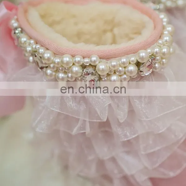 Aidocrystal Women Pink Big Size Models Shoes Sweet Bling Pearls Net Yarn Ankle Boots With Bowknot for Girls photo-3