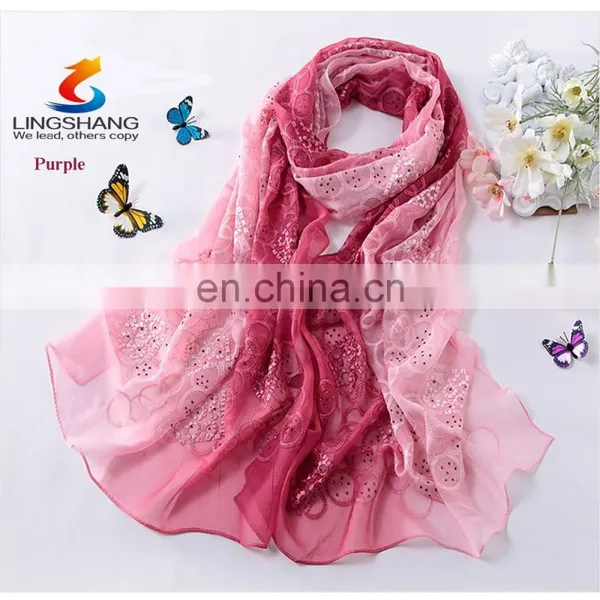 Lingshang Spring and Autumn Embroidery Silk Scarf Women's Gradient Color Scarves&wraps photo-3