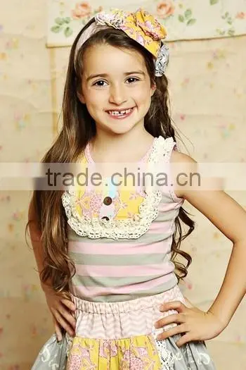 Custom Children Clothes High Quality Fashion Strip Pink and Grey Baby Shirts