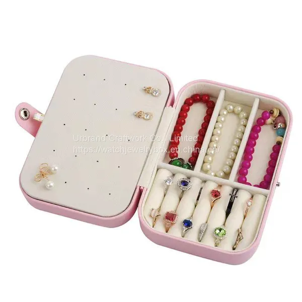 Beige Pink Light Pink 3 Colors Leather Jewelry Box Mini Jewelry Storage Box photo-3