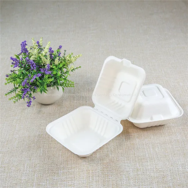 Customizable 450ml Refrigerator & Microwave Safe Biodegradable 6 Inch Sugarcane Bagasse Burger Box Clamshell photo-4