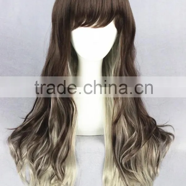 High Quality 65cm Medium Long Wave Brown&Gray Color Mixed Lolita Wig Synthetic Anime Wig Cosplay Hair Wig Party Wig photo-2