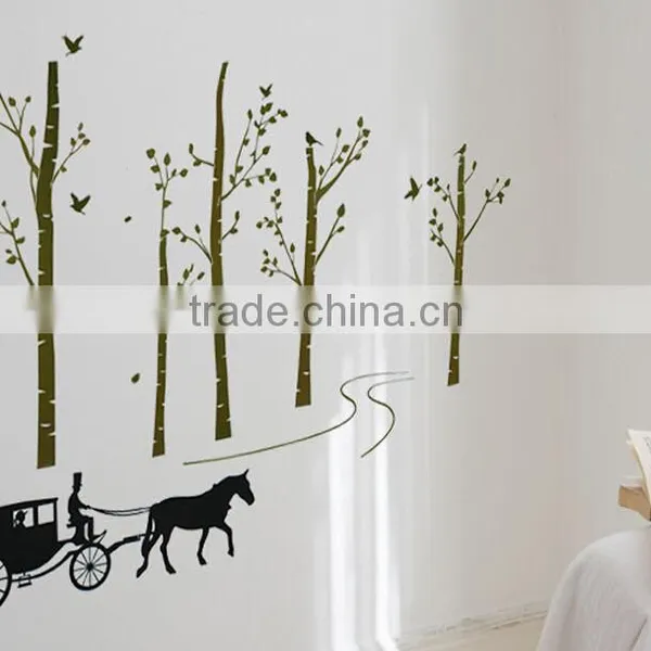 Black Trees Birds Carriage Wall Decal Home Sticker Paper Removable Living Room Bedroom Art Picture DIY Mural photo-4