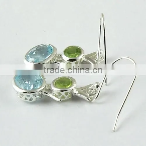 Judith ! Blue Topaz & Peridot 925 Sterling Silver Earring, Gemstone Silver Jewelry, 925 Silver Jewelry photo-4