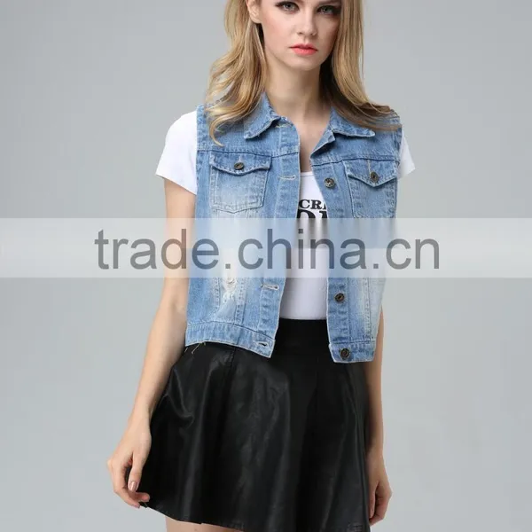 Wholesale OEM ODM Bulk Factory Women Fashion Retro Joker Sleeveless Denim Vest Jacket Vest photo-4