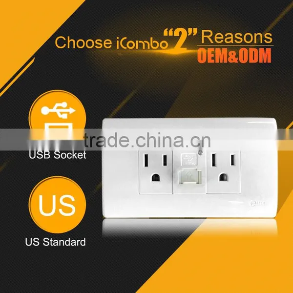 USB 220v 16a Socket With 2 Gang US Wall Outlet With Usb Plug Modular Socket Box photo-2