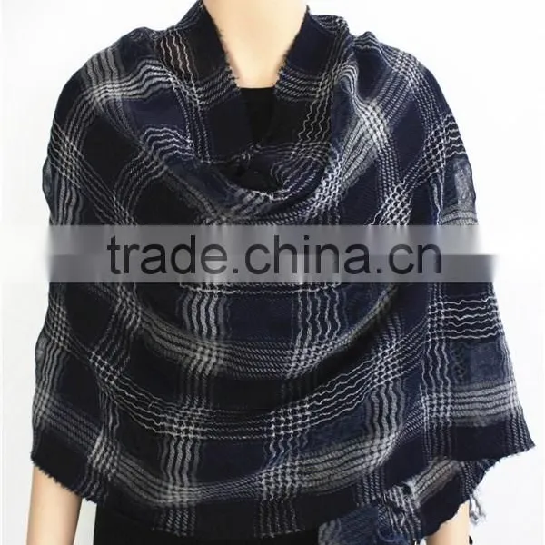 Lightweight Checked Wool and Linen Scarf photo-2