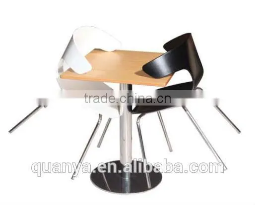 White and Black Easy Chair and Wood Table for Fast Food Restaurant