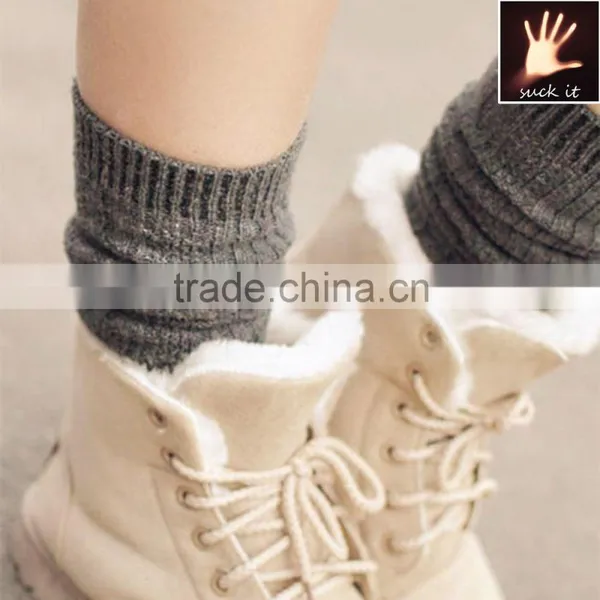 Custom Women Girl Cotton Knit Knee High Socks With Solid Color photo-3
