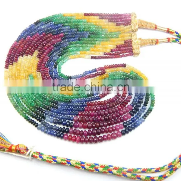 Natural Multi Sapphire Smooth Beads Ruby Emerald Sapphire Beads photo-2