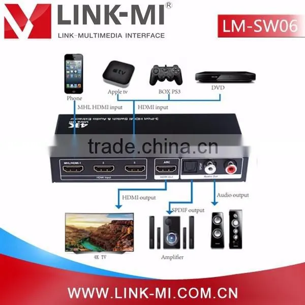 LINK-MI LM-SW06 HDMI 3x1HDMI Video Switch, AUDIO SWITCH With 1 SPDIF + 1 R/L Audio Out With ARC 3d 4k2k tv Box photo-6