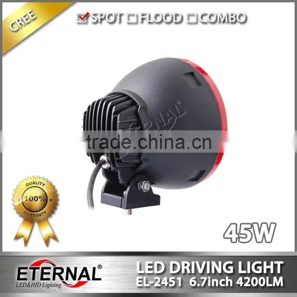 45W 6.7" Vision Cannon Jeep SUV Offroad Black Red Chrome Narrow LED Spot Driving Light photo-5