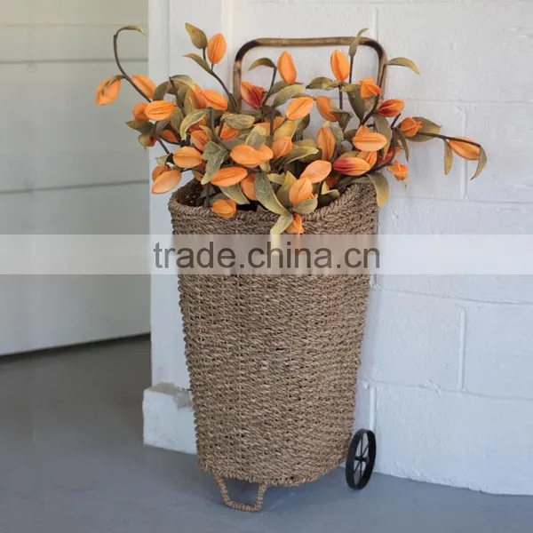 Chic Supermarket Basket With Wheels Design Country Style Home Decor Flower Basket photo-2