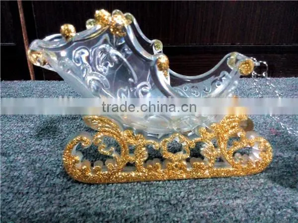 2016 Hot Sale Christmas Decoration Three Acrylic Reindeer and Sleigh With Gold Glitter photo-2
