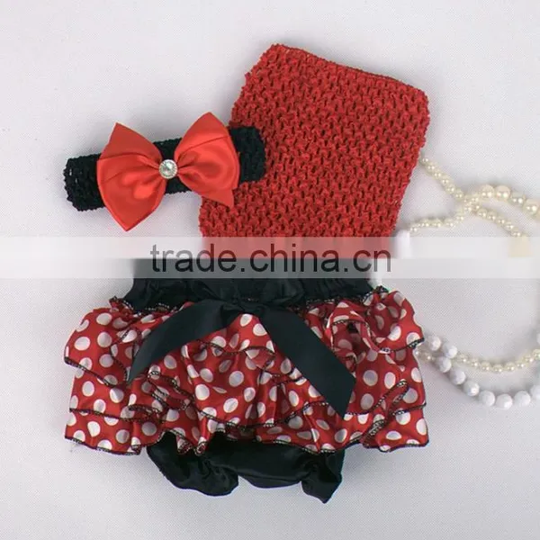 Hot Sell Adorable Baby Diaper and Crochet Tube Top3 Sets , Satin Baby Bloomers, Baby Ruffle Bloomers photo-4