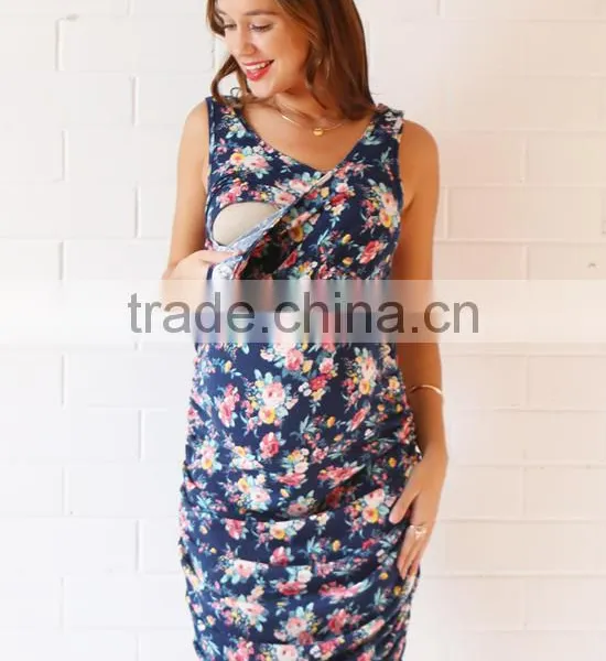 Maternity Clothing Dress Scoop Neck Nursing Floral Tank Dress Sexy Evening Dresses for Pregnant Women photo-3