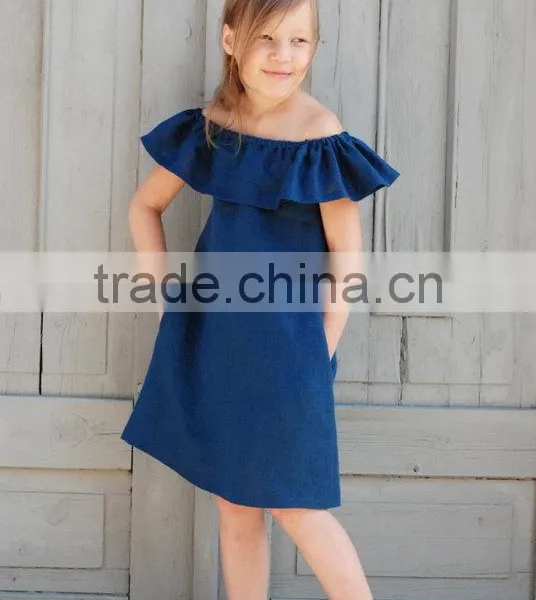 Wholesale Kid Clothing Elegant Summer Girls Dress Off Shoulder Ruffle Dusty Pink Linen Girl Child Dress photo-4