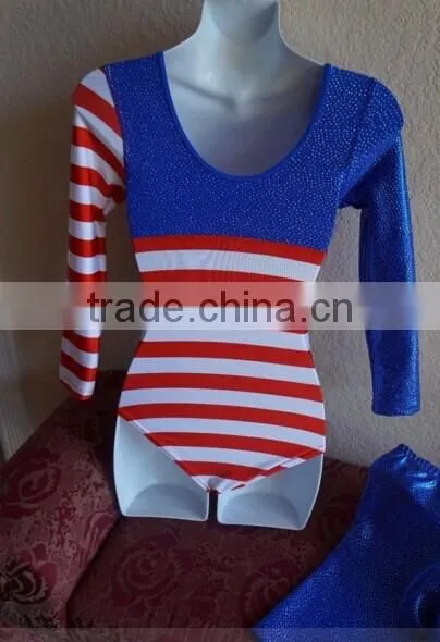 GIRLS DANCE GYMNASTICS PATRIOTIC LEOTARD SIZE 7/8 PLUS SHORT PANTS photo-2