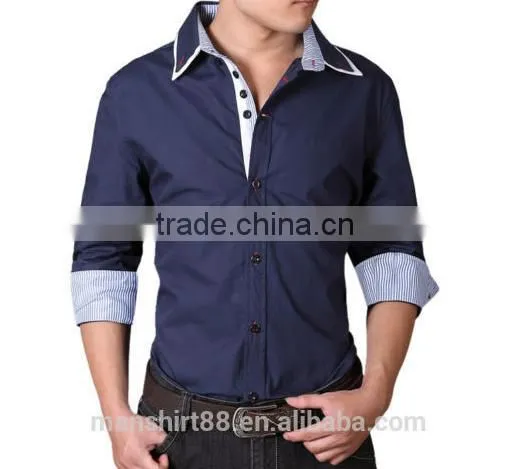 Mens Slim Fit Solid Color Button Down Collar Dress Shirt photo-4
