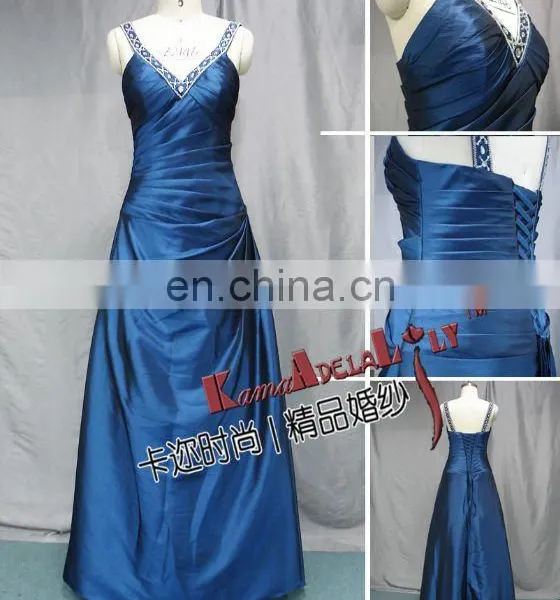 E2146 A Line V Neck Strap Gorgeous Pleated Ball Gown Classic Long Evening Dress