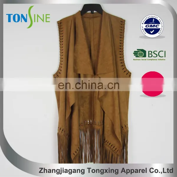 Sleeveless Suede Fringed Vest for Woman photo-2