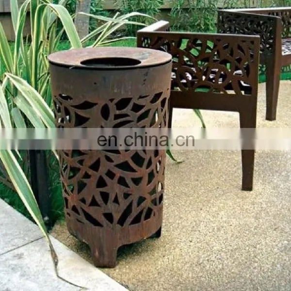 Perforated Corten Steel Litter Bin photo-3
