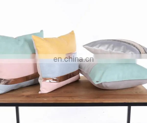 Decorative Luxury High Quality Recycling Faux Leather Lumbar Pillowcase Throw Pillow Case With PU Patchwork photo-5