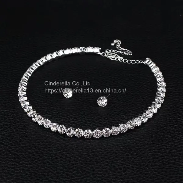 Pop Style Korean Bride Sparkling Diamond Jewelry Set Round Full Diamond Bracelet Earrings Necklace Three Sets photo-3