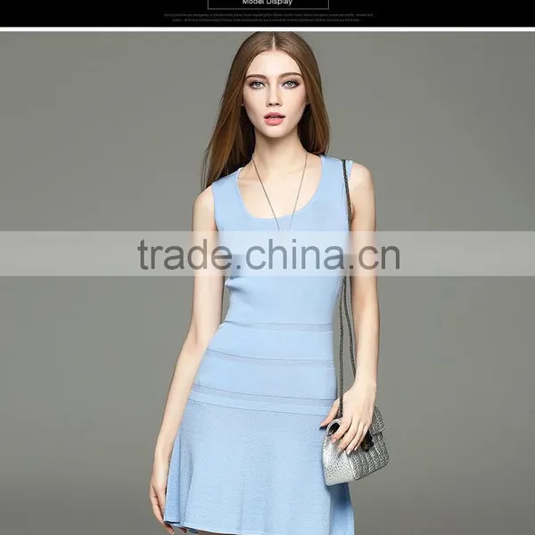 2016 New Arrival Sleeveless Round Neck Knit Dress With Hollow Pattern Design photo-4