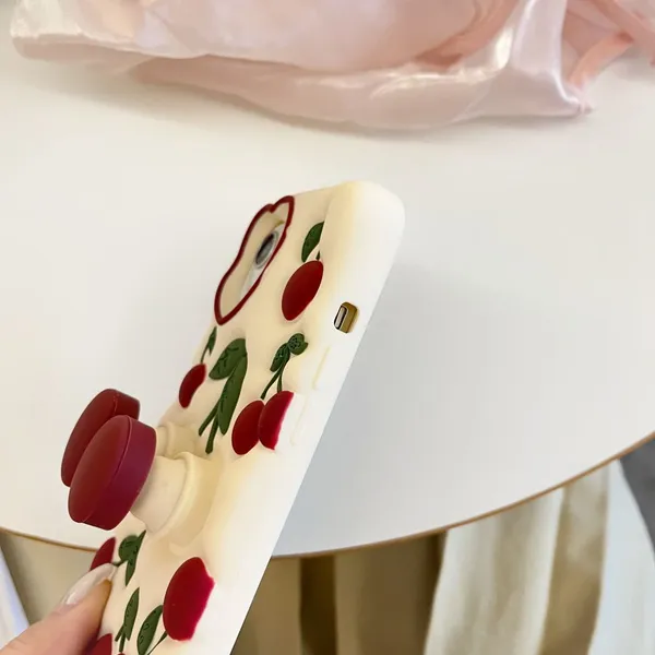Fashion Cute 3D Cherry Bracket Soft Silicone Phone Case for IPhone 13 12 11 14 15 Pro Max on IPhone 14Pro 15Pro Back Cover photo-5