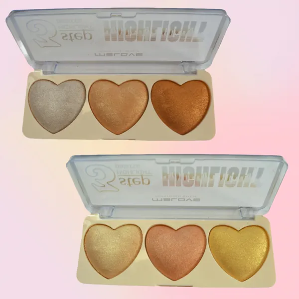 Factory Customization 3 Color Heart Shape Makeup Marker Highlighter Cute Baked Glow Glitter Pelette Makeup Highlighter Powder