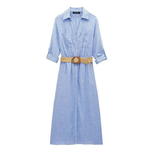 New Women's Dress With European and American Style Belt and Shirt Style Dress photo-5