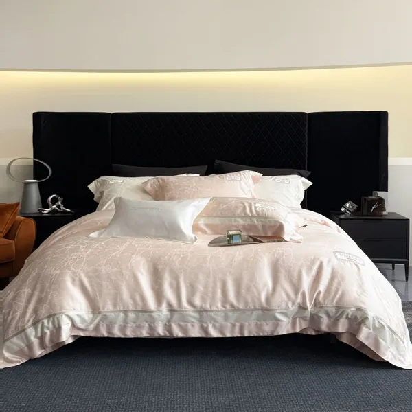 Queen Size Woven Egyptian Cotton Bedding 4‑Pcs Set, Ultra Soft Skin‑Friendly Duvet Cover Set, Beige Grey Option photo-3