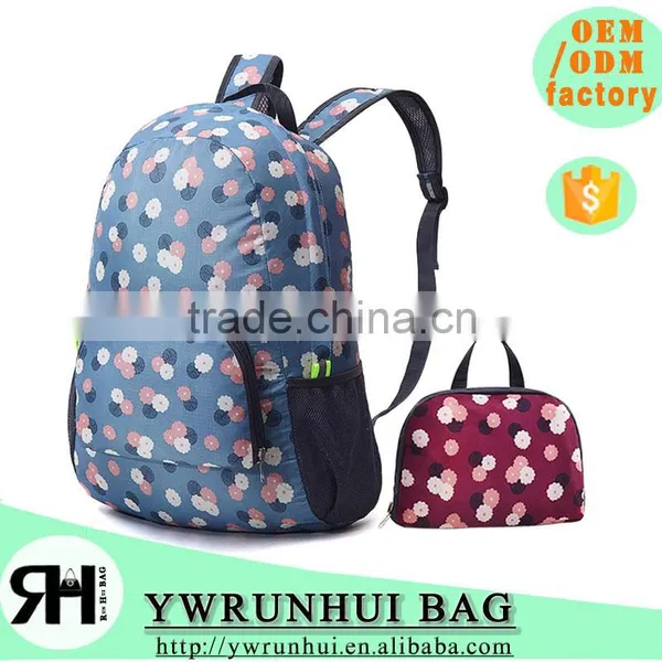 2016 NEW China Factory OEM Flora Design Waterproof Foldable Day Backpack, New Designer School Bags for Teenager