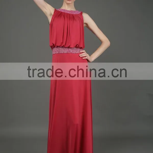 BiBiQ Fashion OEM Maxi Red Beaded Satin Western Gowns Party Dresses photo-3