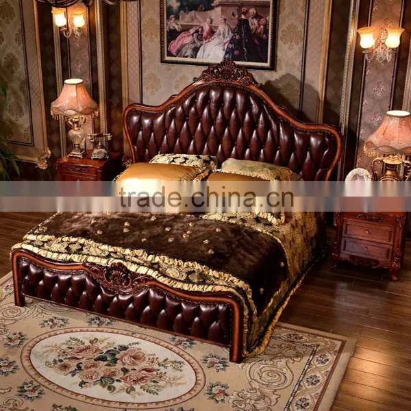 Indoor furniture bedroom vintage cow leather bed hot sell