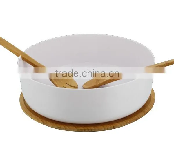 Hot Sell BPA Free Top Quality Salad Mixing Bowl Food Grade PP Bowl With Bamboo Lid Spoon and Fork photo-3