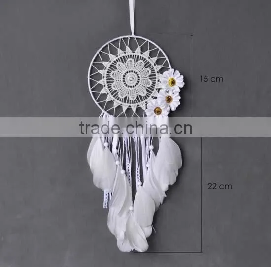 Sunflower Large White Dream Catcher - White Fringe White Crocheted Mandala - Boho Sunflower - Bohemian Crochet Dream Catcher