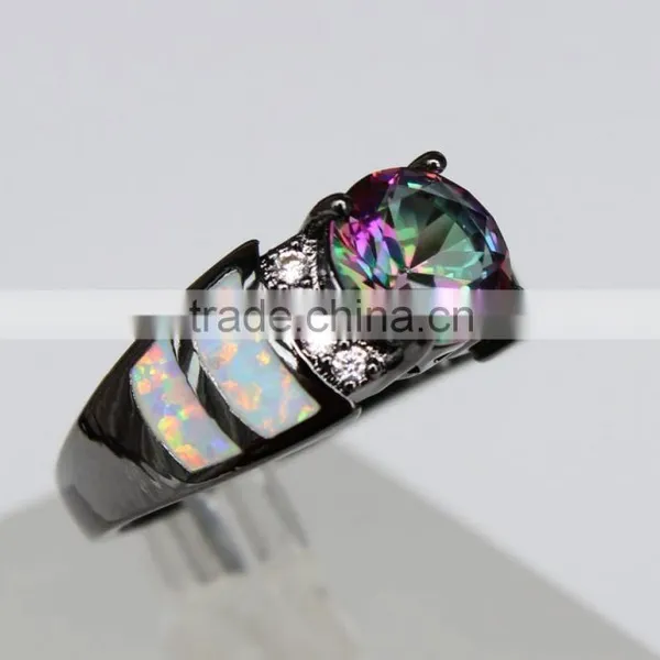 Custom Wholesale Opal Inlay Black Gold Ring 925 Sterling Silver Rainbow Mystic Topaz Ring Quality Choice photo-2