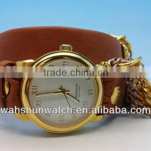 2014 Latest Fashion Waterproof Long Strap Gold Popular Leather Retro Women Watches photo-4
