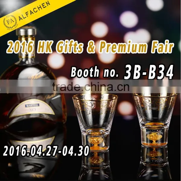 Customized Decal and Golden Rim Clear Handblown Round Drinkware